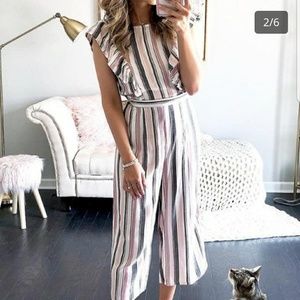 Ruffled sleeve wide legged jumpsuit
